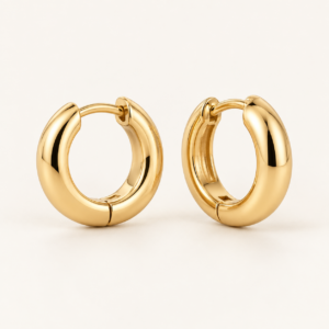 Lumière Huggie Earrings on an ivory background