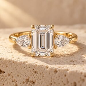 The Aurelia ring on warm cream travertine
