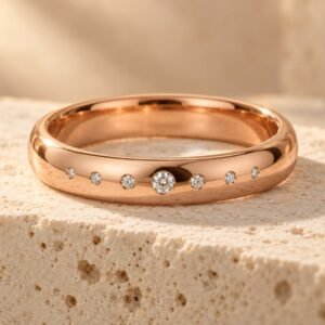 The Evermore ring on warm cream travertine