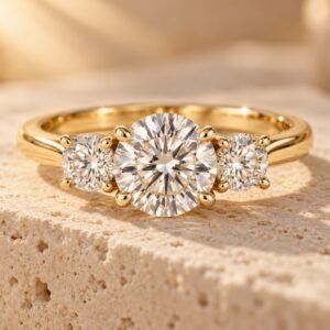 The Isolde ring on warm cream travertine