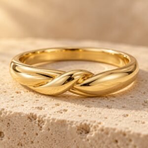 The Lien ring on warm cream travertine