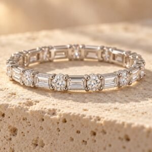 The Promise ring on warm cream travertine