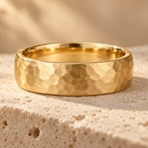 The Union ring on warm cream travertine