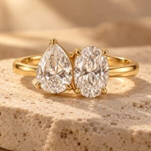 The Valentina ring on warm cream travertine