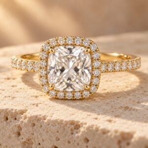 The Vivienne ring on warm cream travertine