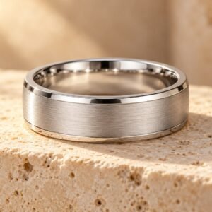 The Vow ring on warm cream travertine